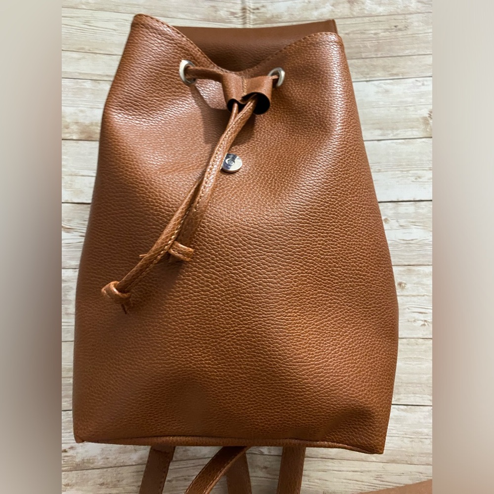 Women’s Leather Drawstring Backpack Brown - Picture 9 of 12